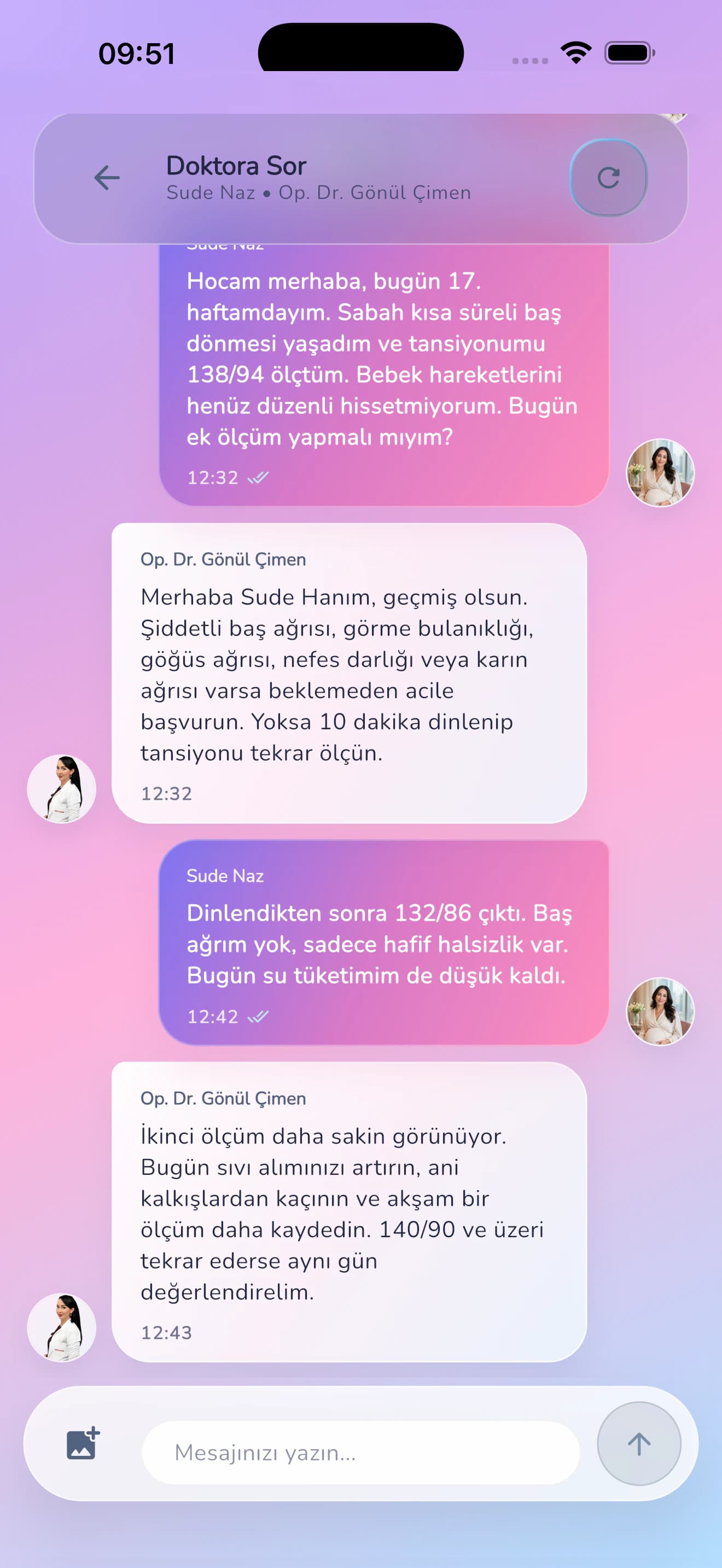 Gebelik Takibi uygulamasında doktor danışmanlığı ekranı