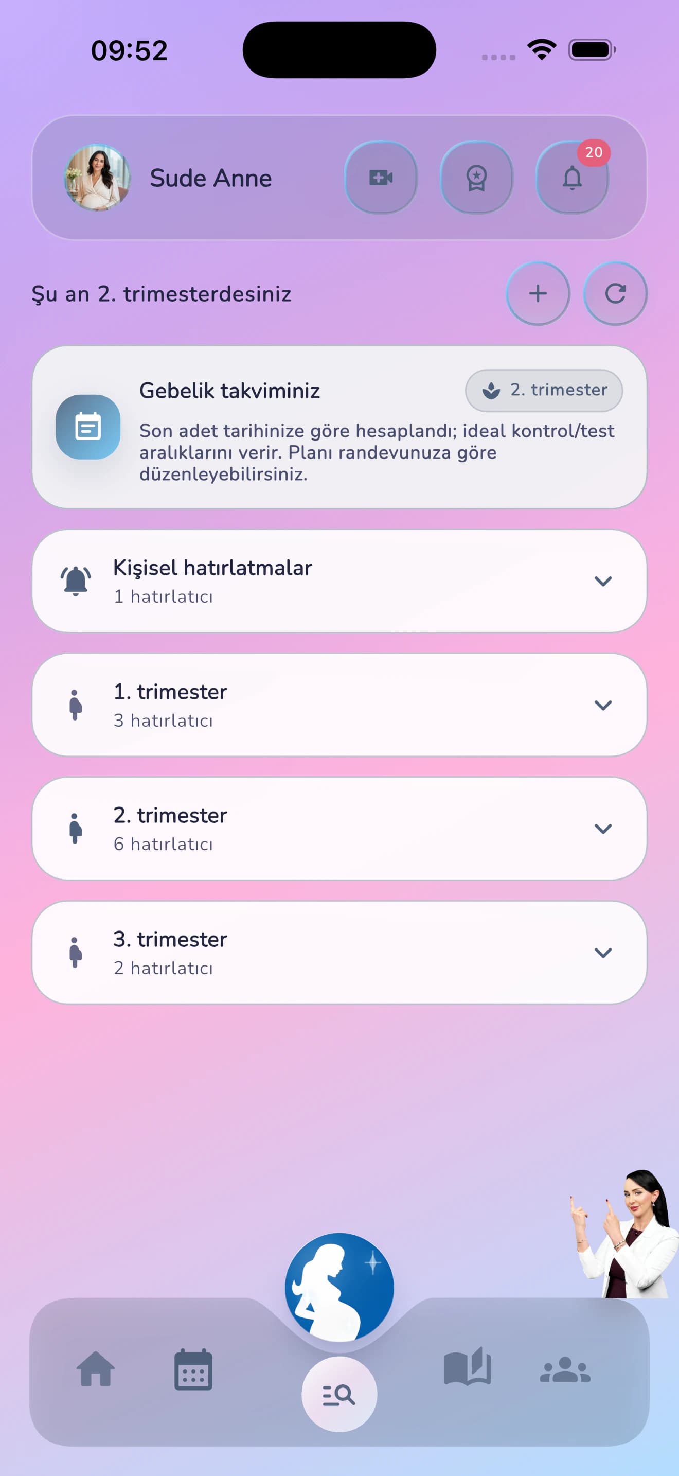Gebelik Takibi uygulamasının kişisel gebelik takvimi